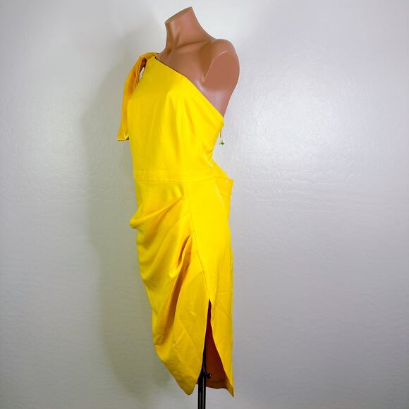 Lavish Alice Lillian Bow One Shoulder Satin Mini Dress Yellow Plus Size 22 NWT - Picture 4 of 10